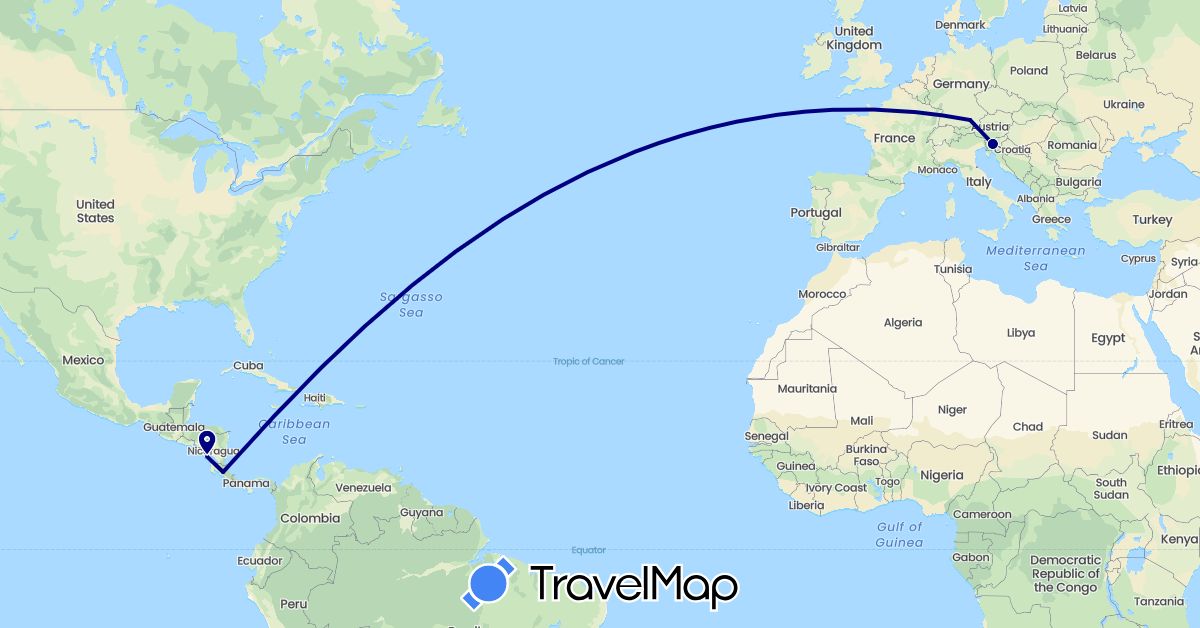 TravelMap itinerary: driving in Costa Rica, Germany, Nicaragua, Slovenia (Europe, North America)